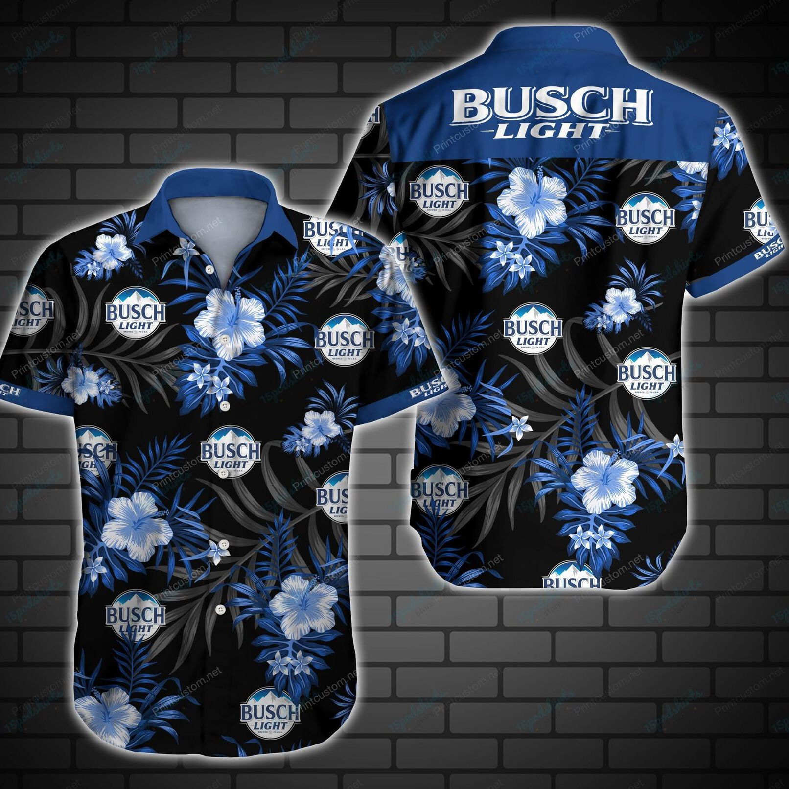 Black Busch Light Hawaiian Shirt Hibiscus Flowers Pattern Gift For Beer Lovers