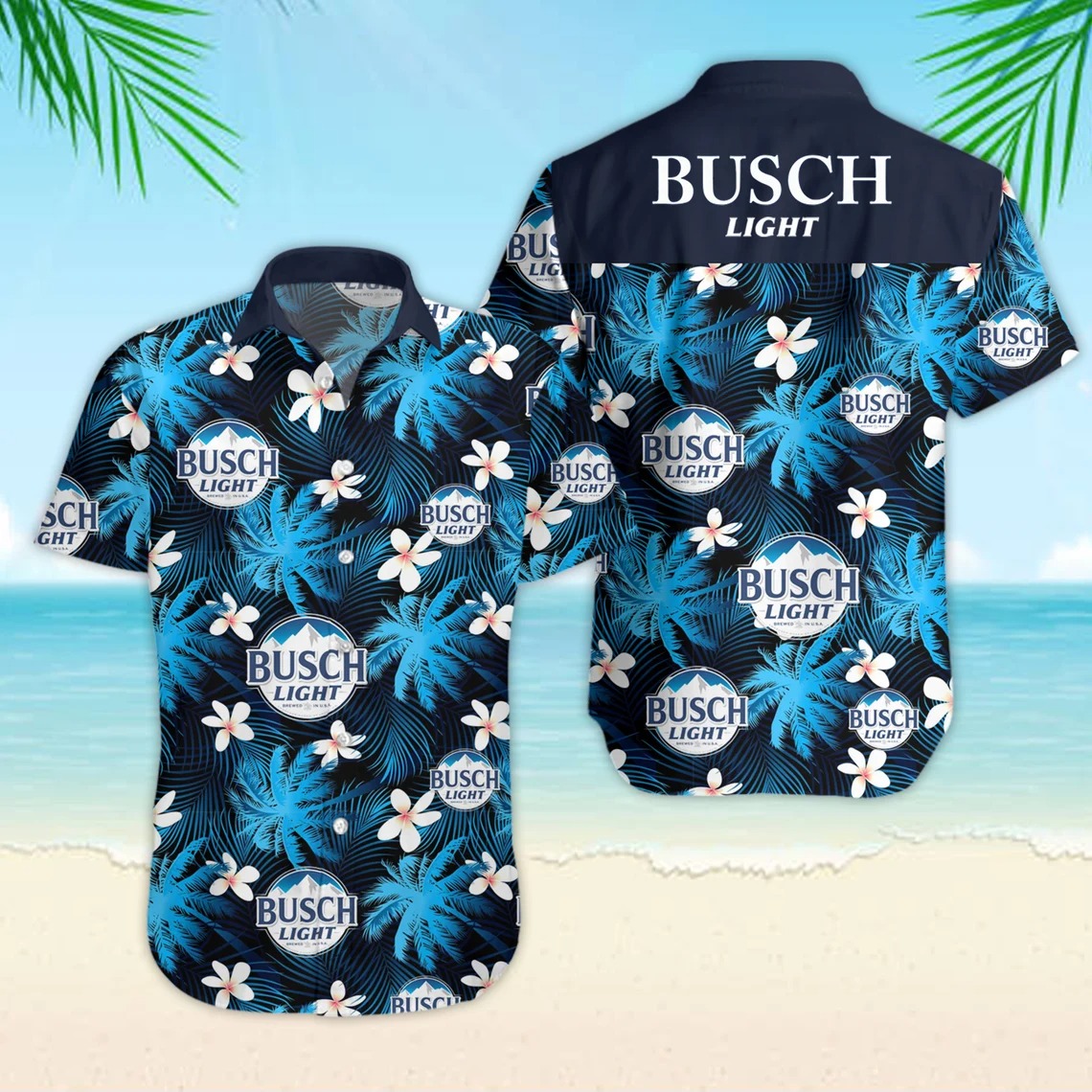 Dark Blue Busch Light Hawaiian Shirt Tropical Flower Gifts For Beach Lovers