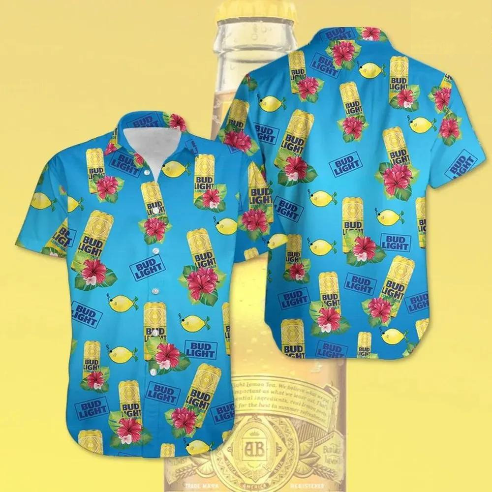 Tropical Bud Light Lemonade Beer Hawaiian Shirt Hibiscus Flowers Pattern Beach Lovers Gift