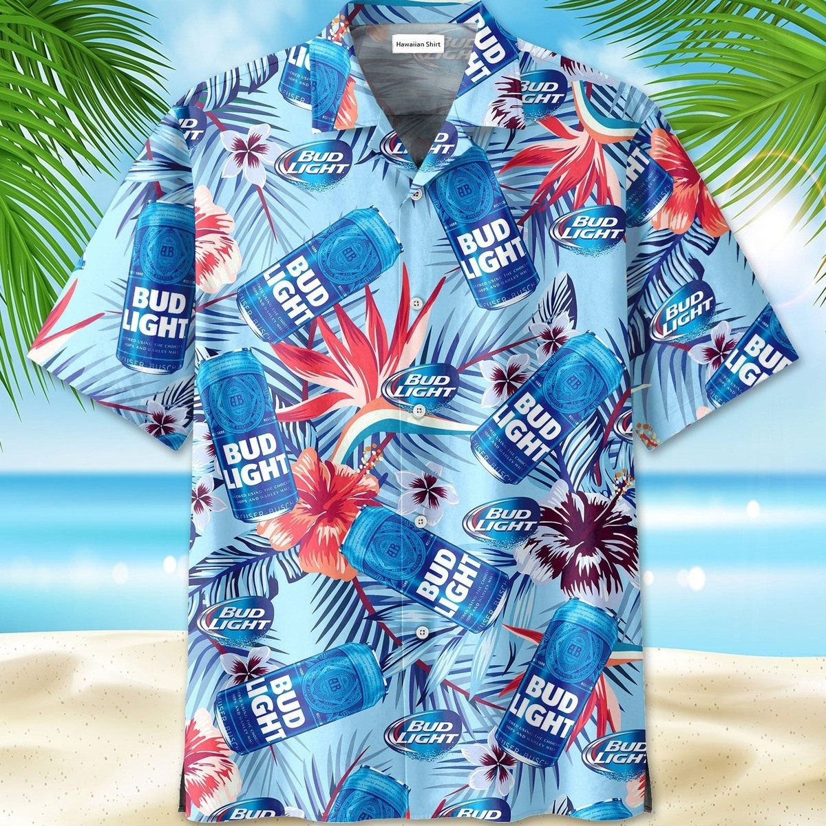 Blue Bud Light Beer Hawaiian Shirt Tropical Flowers Gift For Beach Lovers